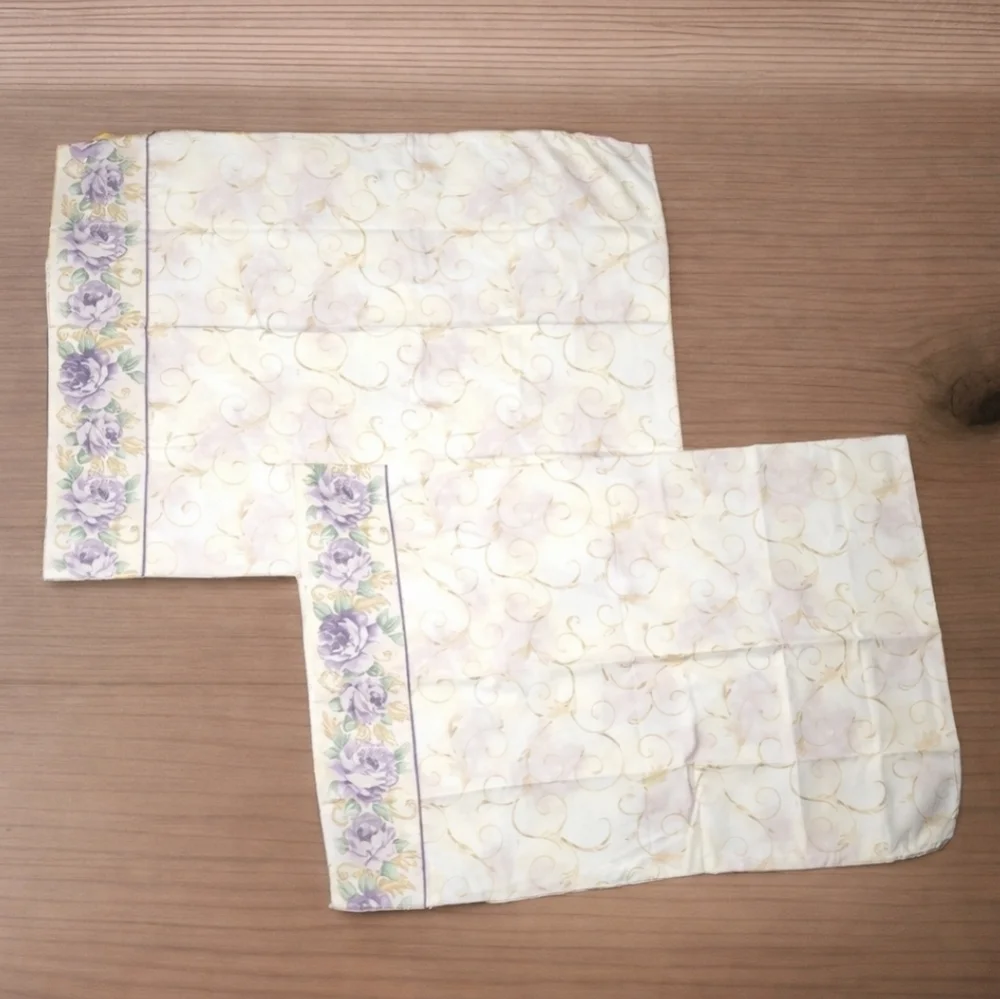 Pair Of VTG Croscill Chambord Purple Rose Border Standard Pillowcases Pair NWOT